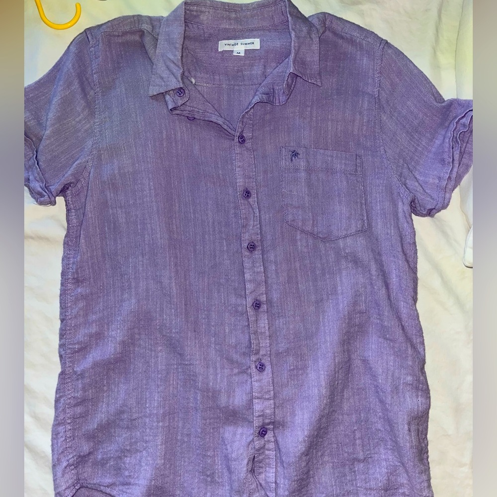 Vintage summer purple linen short sleeve